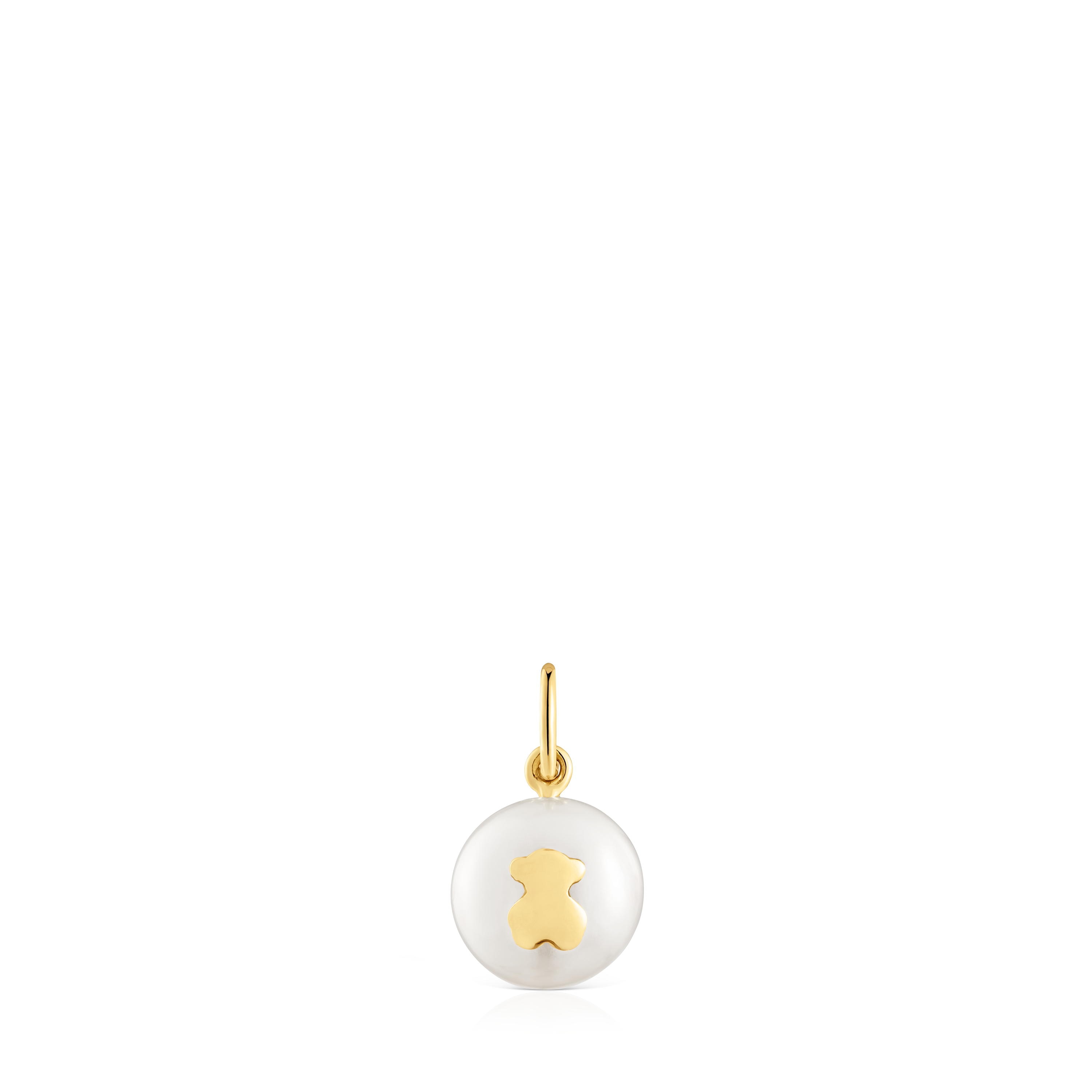 Small gold pendant with cultured pearl and bear motif Sweet Dolls