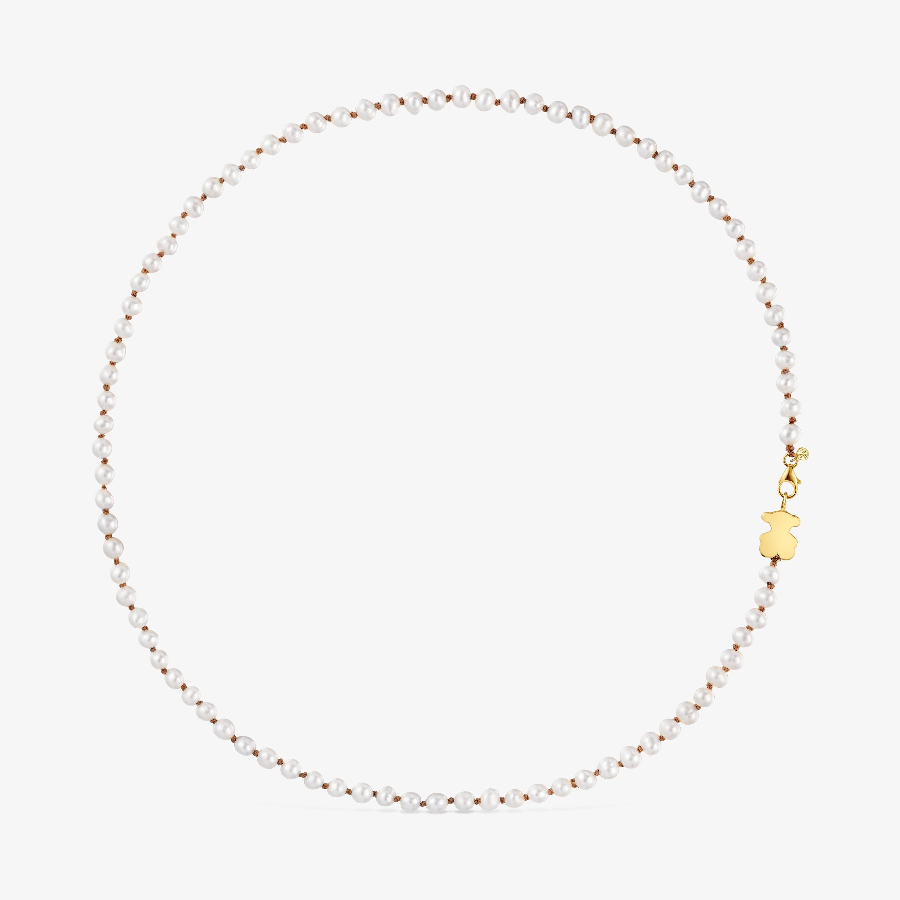 Short 18K solid gold Necklace with cultured pearl and mm bear motif Sweet Dolls