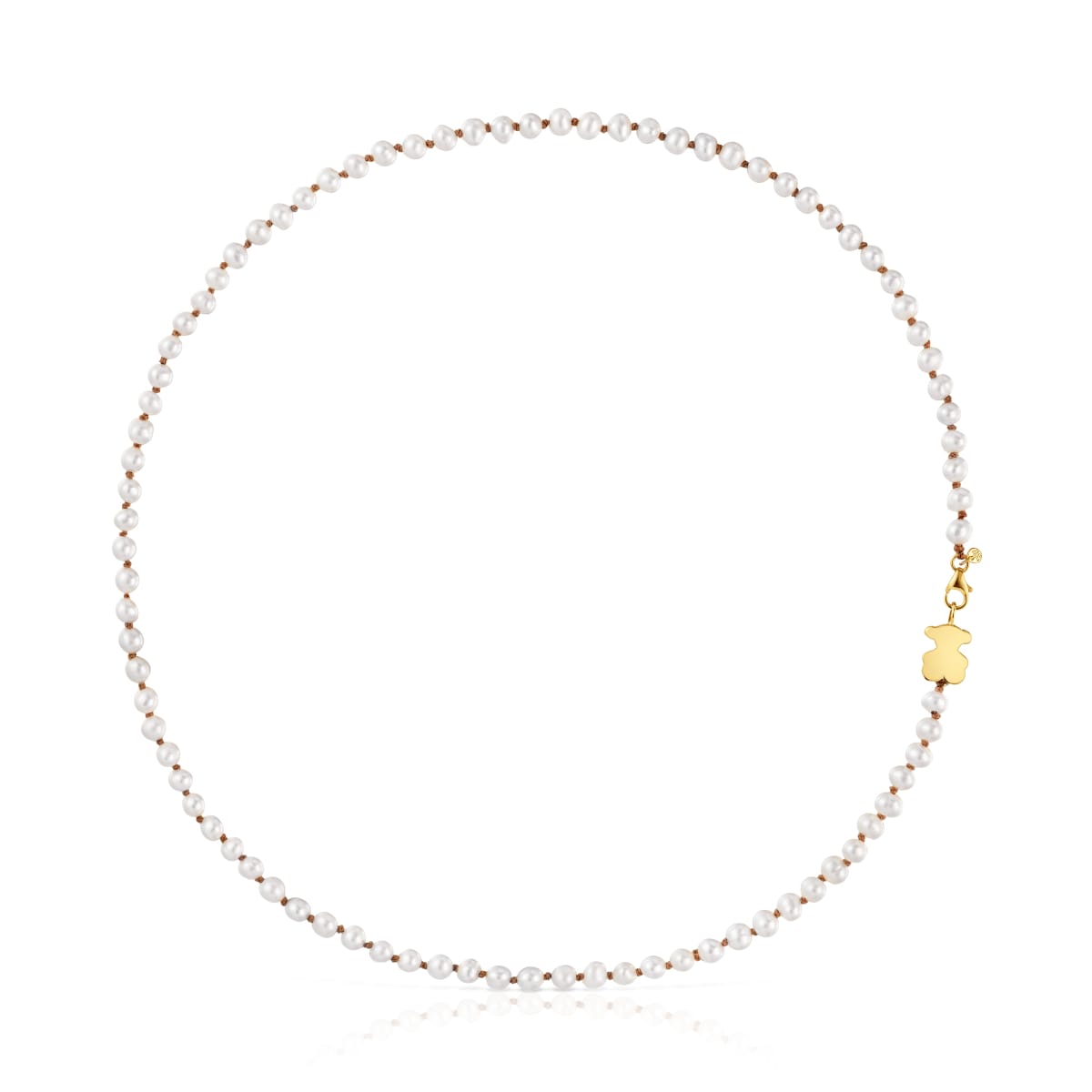 Short gold Necklace with cultured pearl and 10 mm bear motif Sweet Dolls