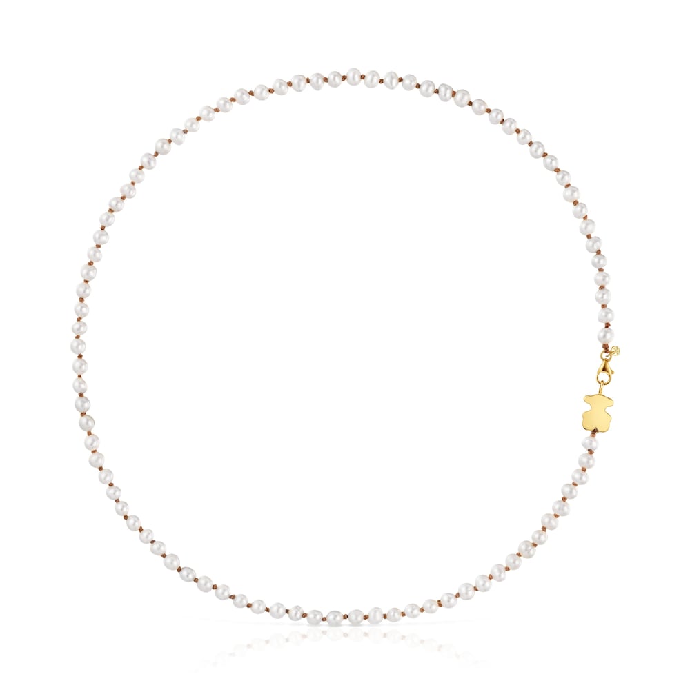 Short gold Necklace with cultured pearl and 10 mm bear motif Sweet Dolls image number 0