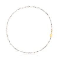Short gold Necklace with cultured pearl and 10 mm bear motif Sweet Dolls