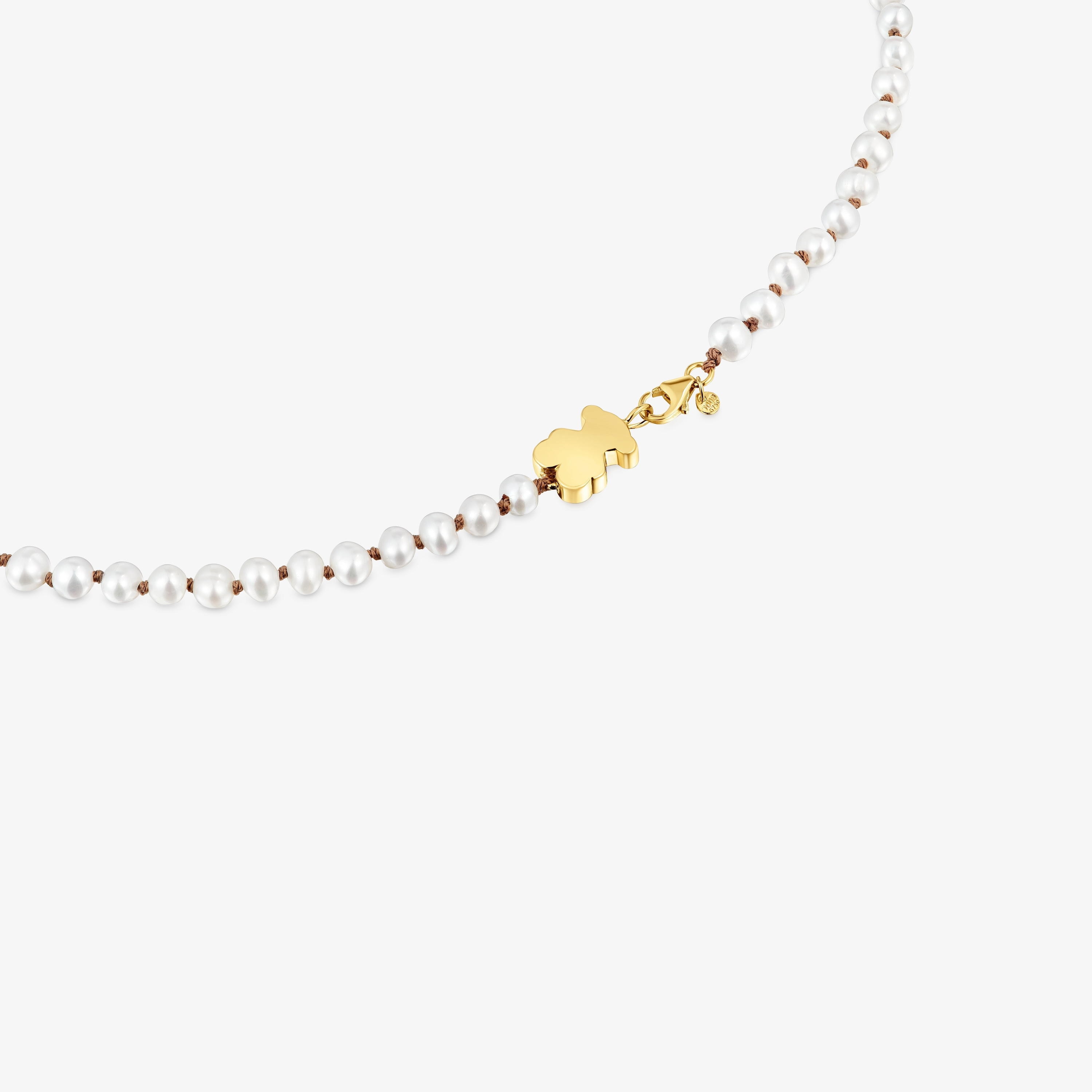 Short 18K solid gold Necklace with cultured pearl and mm bear motif Sweet Dolls