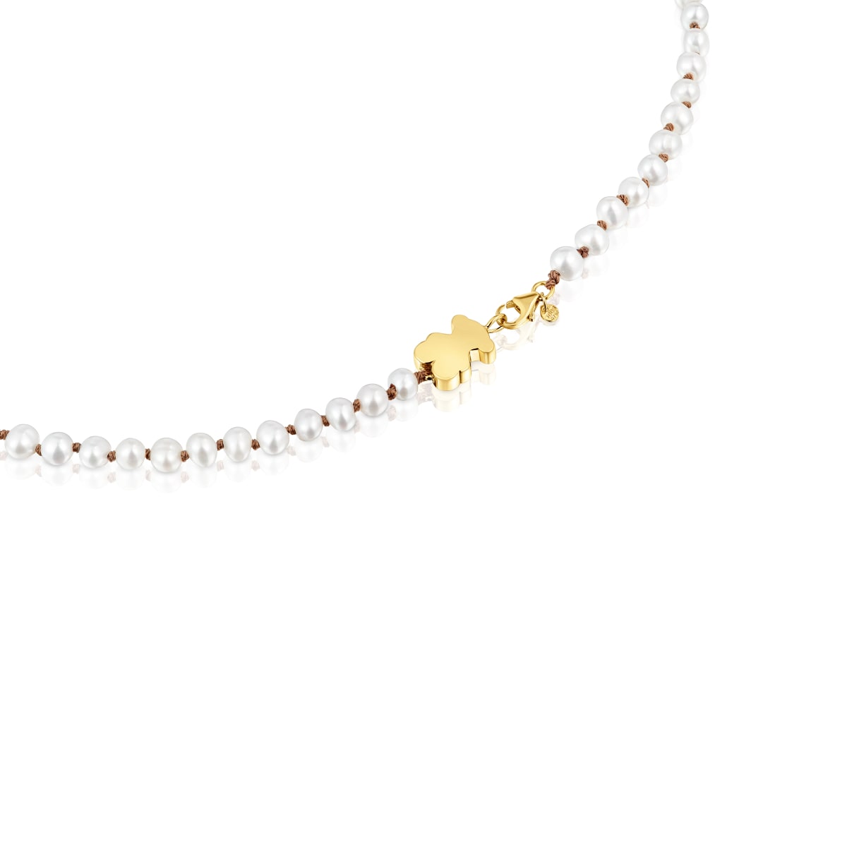 Short gold Necklace with cultured pearl and 10 mm bear motif Sweet Dolls