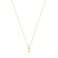 Short gold Necklace with cultured pearl and 7 mm bear motif Sweet Dolls