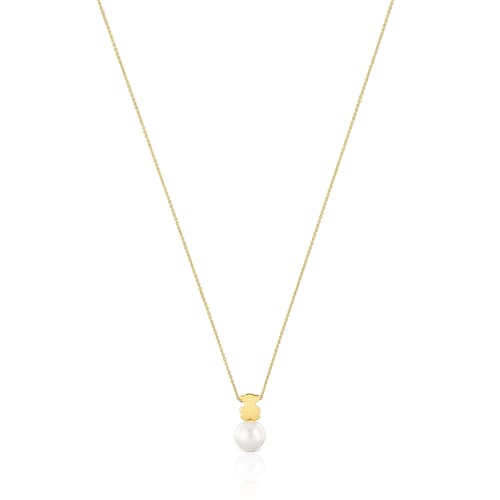 Short gold Necklace with cultured pearl and 7 mm bear motif Sweet Dolls