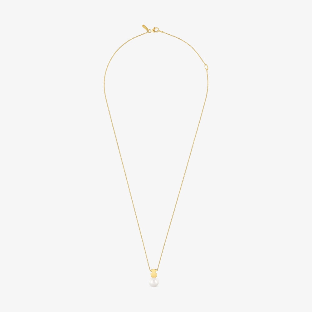 Collier en or avec motif ourson 7&nbsp;mm et perle de culture court Sweet&nbsp;Dolls