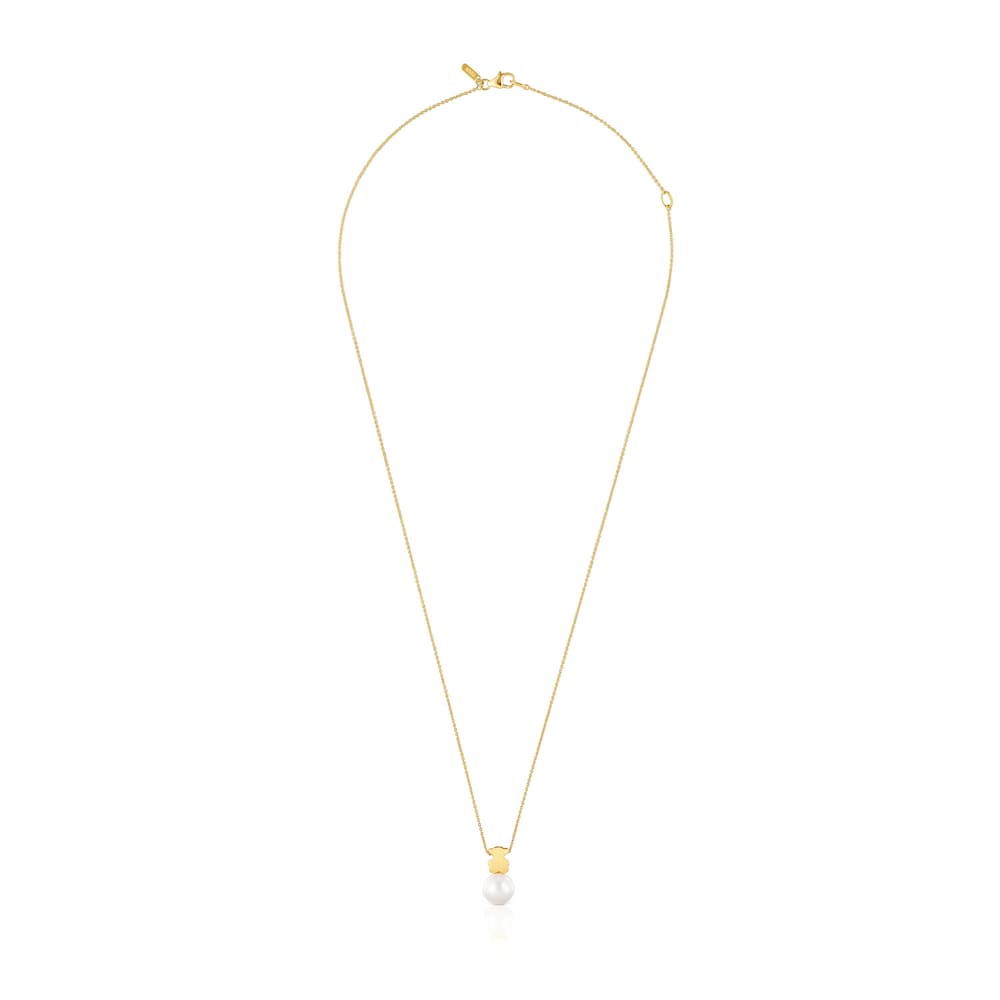 Short gold Necklace with cultured pearl and 7 mm bear motif Sweet Dolls