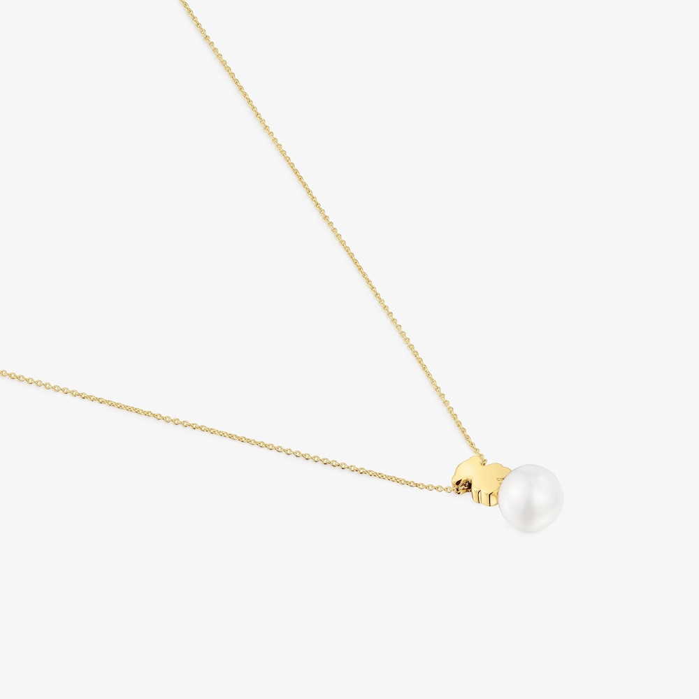 Collier en or avec motif ourson 7&nbsp;mm et perle de culture court Sweet&nbsp;Dolls