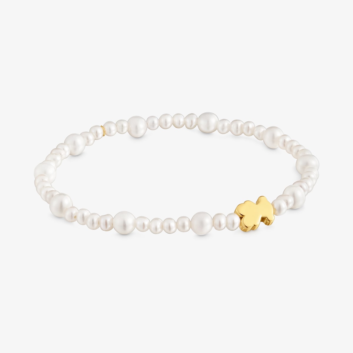 Tous - Pulsera Elástica De Perlas Cultivadas Y Motivo Oso De Oro Sweet Dolls - Blanco