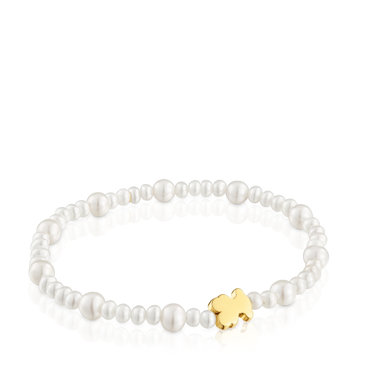 Pulsera elástica de perlas cultivadas y motivo oso de oro Sweet Dolls