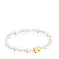 Elastic cultured pearl Bracelet with gold bear motif Sweet Dolls