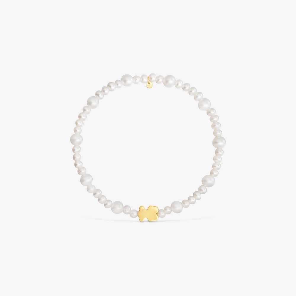 Elastick&yacute; N&aacute;ramok s&nbsp;kultivovanou perlou a&nbsp;zlat&yacute;m mot&iacute;vom medved&iacute;ka Sweet Dolls