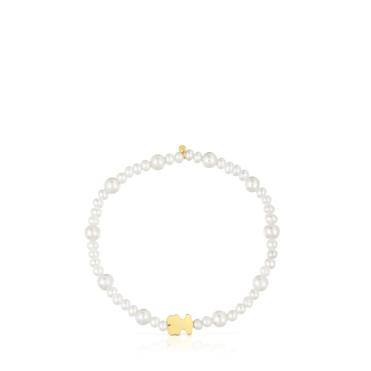 Pulsera elástica de perlas cultivadas y motivo oso de oro Sweet Dolls