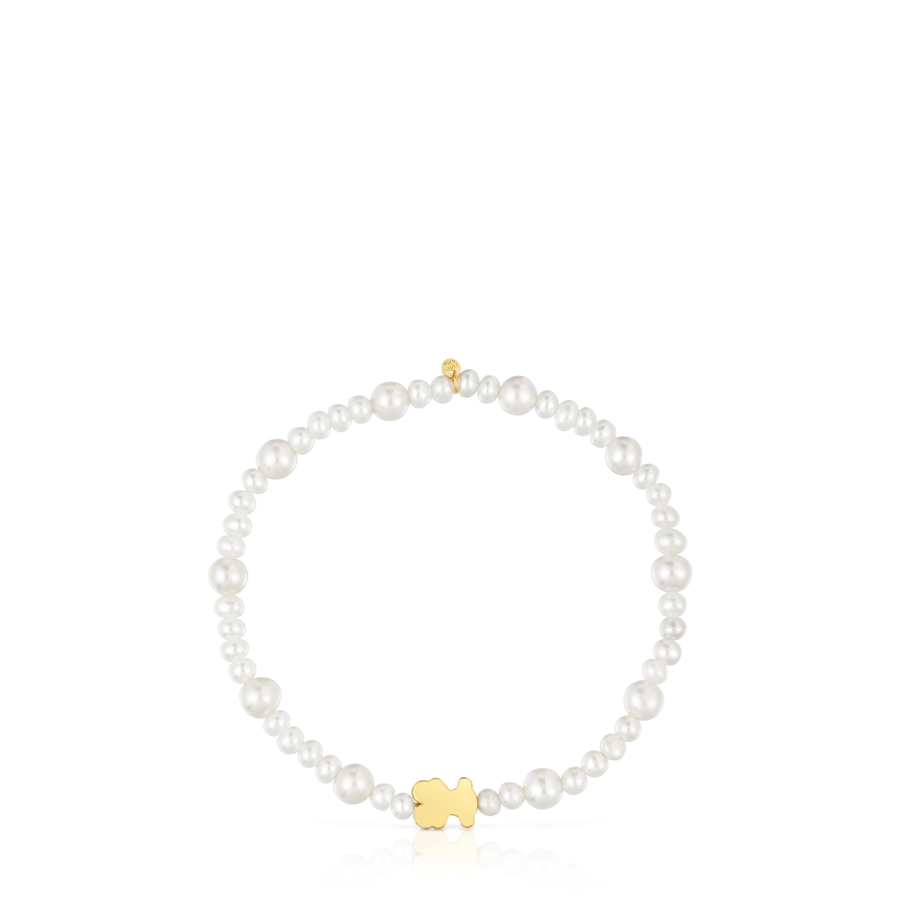 Elastic cultured pearl Bracelet with gold bear motif Sweet Dolls