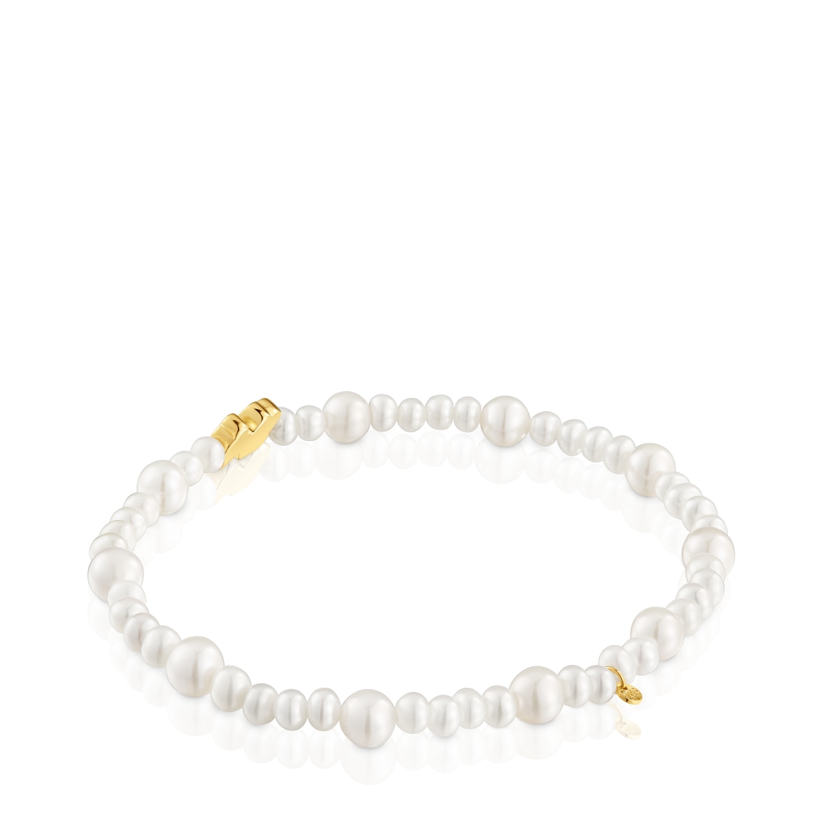 Pulsera elástica de perlas cultivadas y motivo oso de oro Sweet Dolls