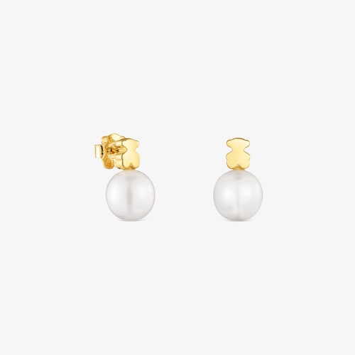 18K solid gold bear-motif Earrings with cultured pearl Sweet&nbsp;Dolls image number 0