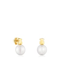 Gold bear-motif Earrings with cultured pearl Sweet Dolls