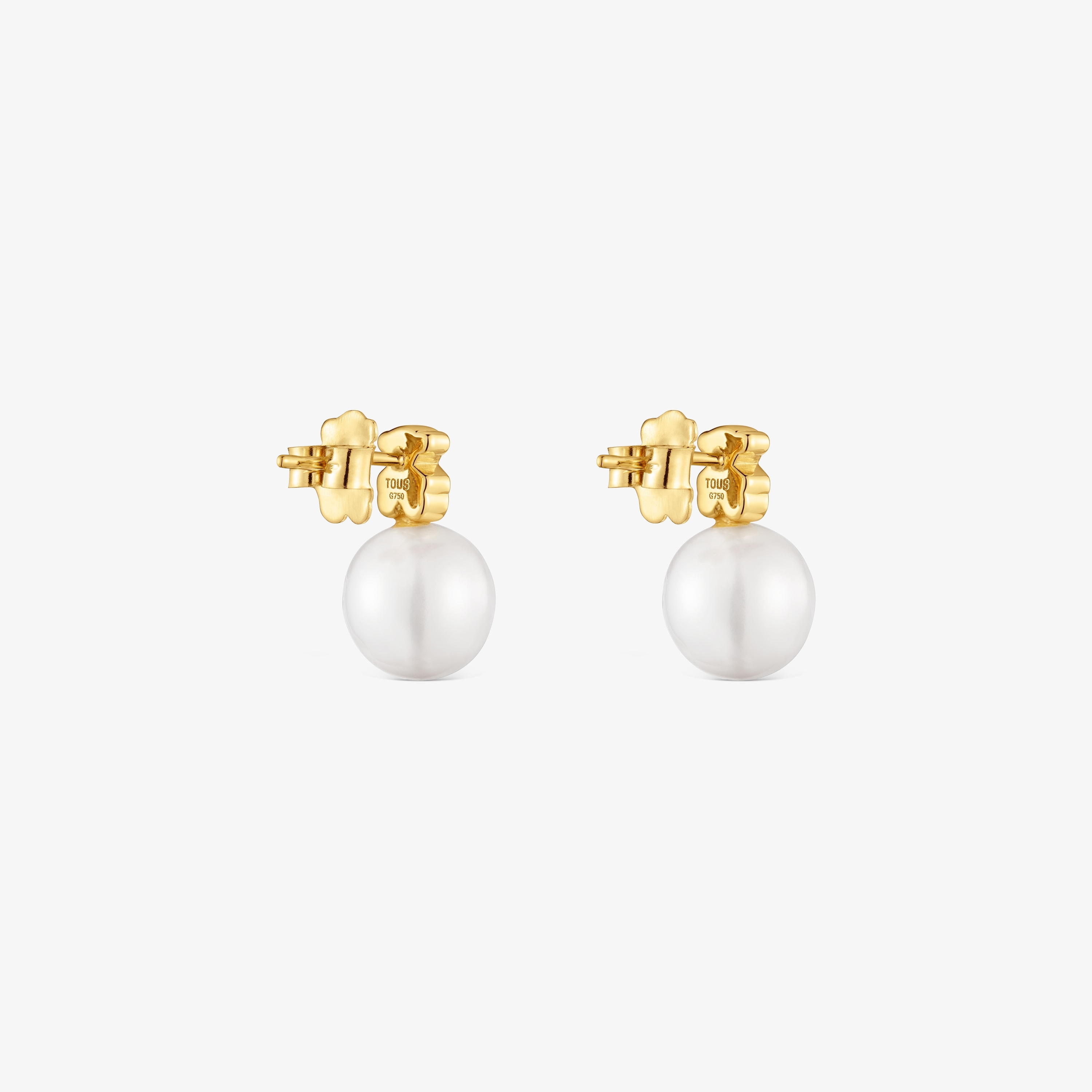 18K solid gold bear-motif Earrings with cultured pearl Sweet Dolls