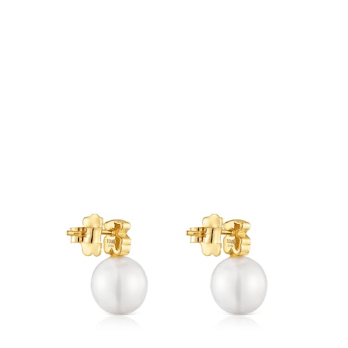 Gold bear-motif Earrings with cultured pearl Sweet Dolls