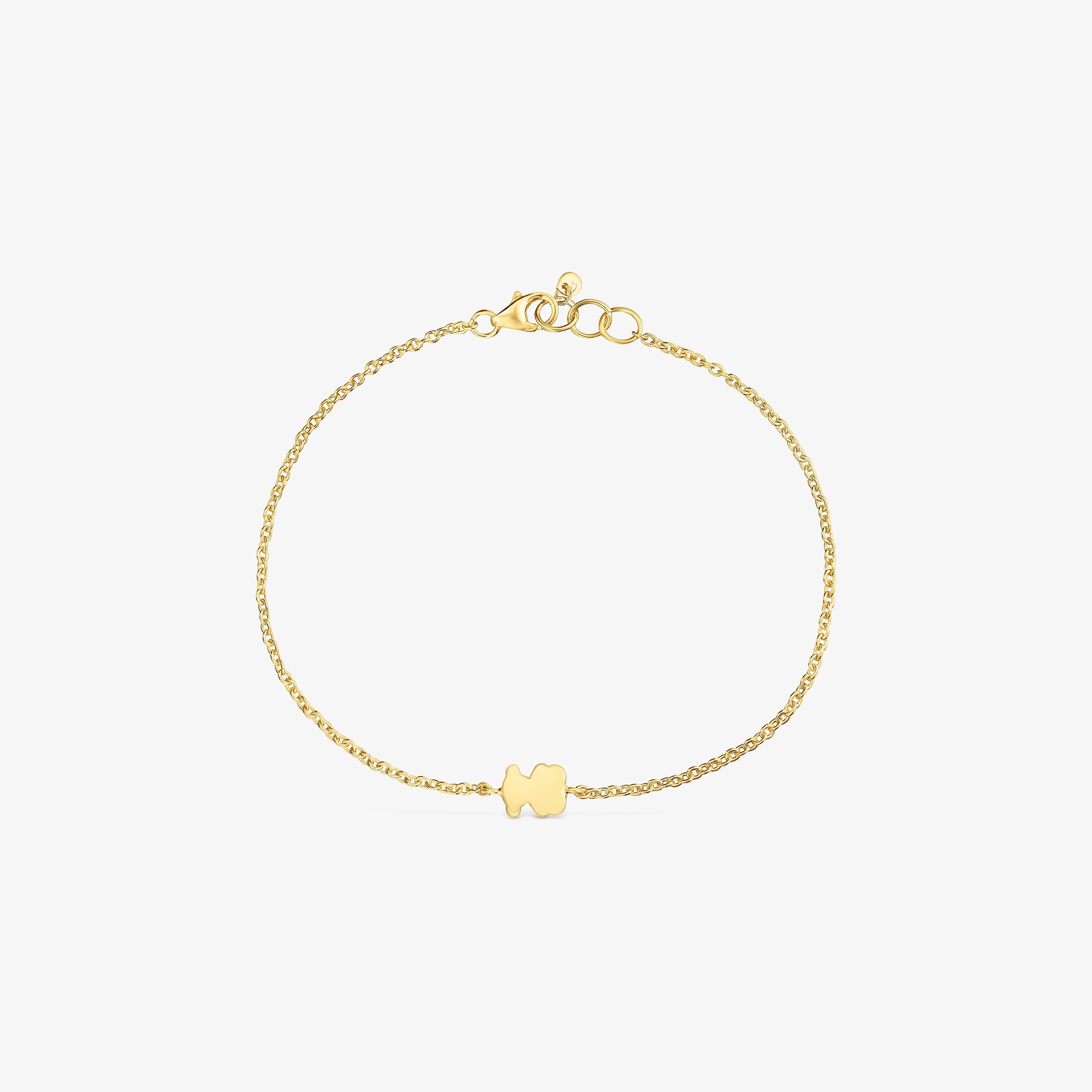 7 mm 18K solid gold chain Bracelet with bear charm Sweet Dolls