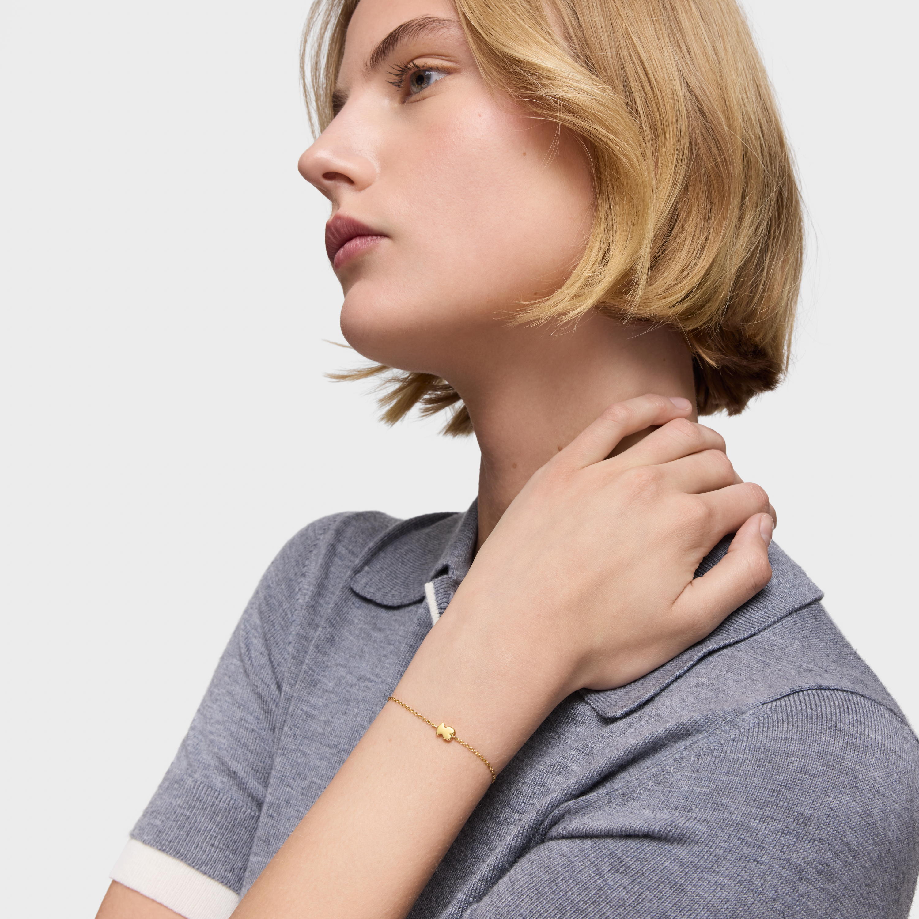 7 mm 18K solid gold chain Bracelet with bear charm Sweet Dolls