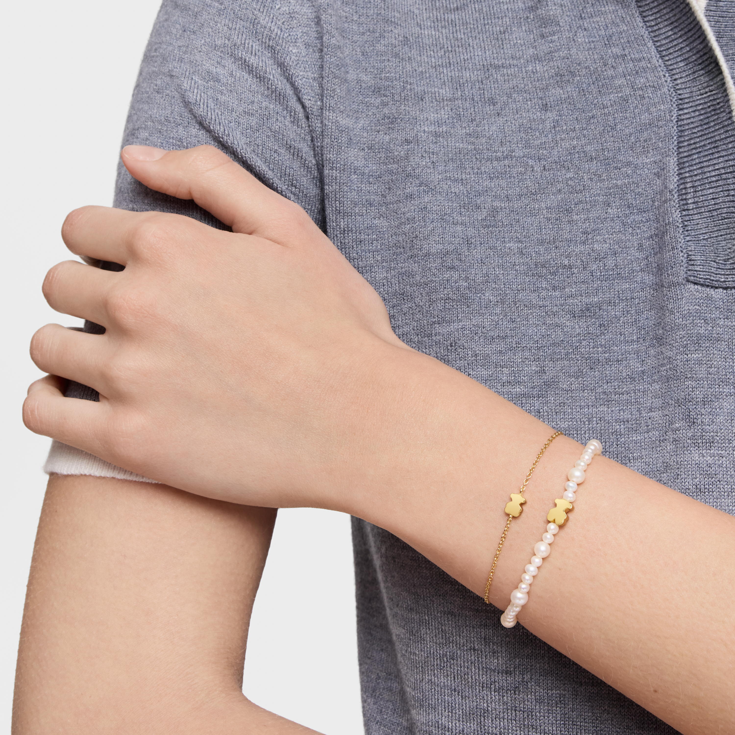 7 mm 18K solid gold chain Bracelet with bear charm Sweet Dolls