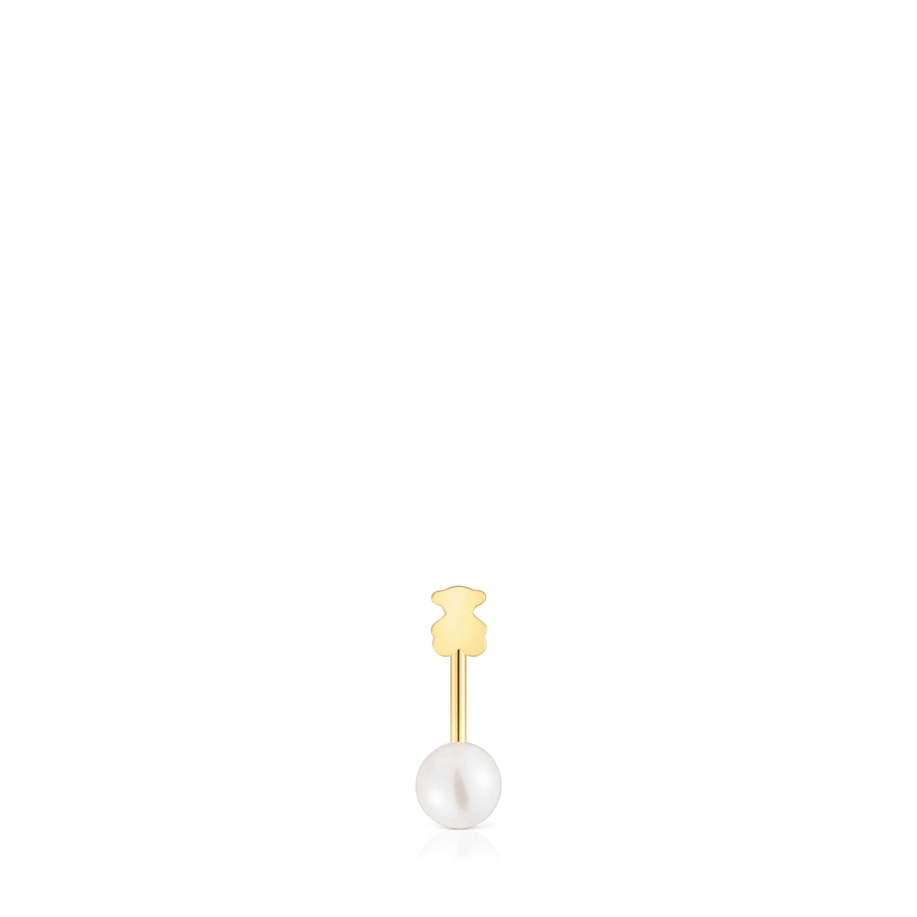Short single gold bear Earring with cultured pearl Sweet Dolls