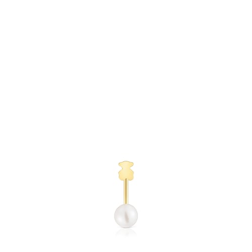 Short single gold bear Earring with cultured pearl Sweet Dolls