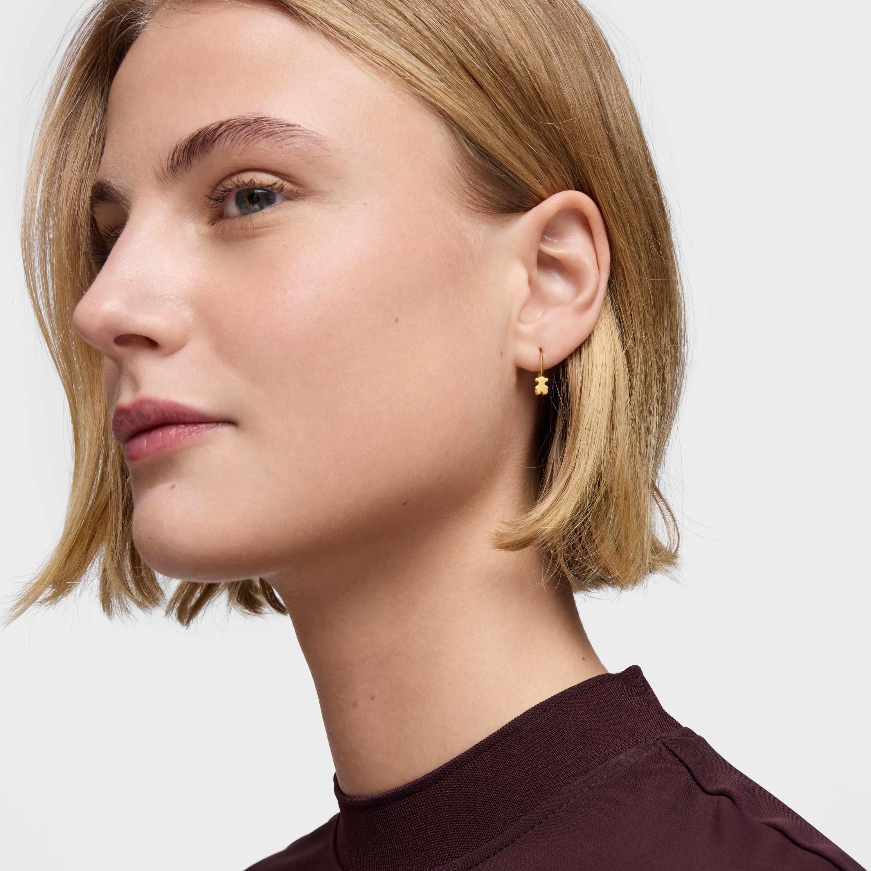 6mm 18K solid gold bear-motif Hoop earrings Sweet Dolls