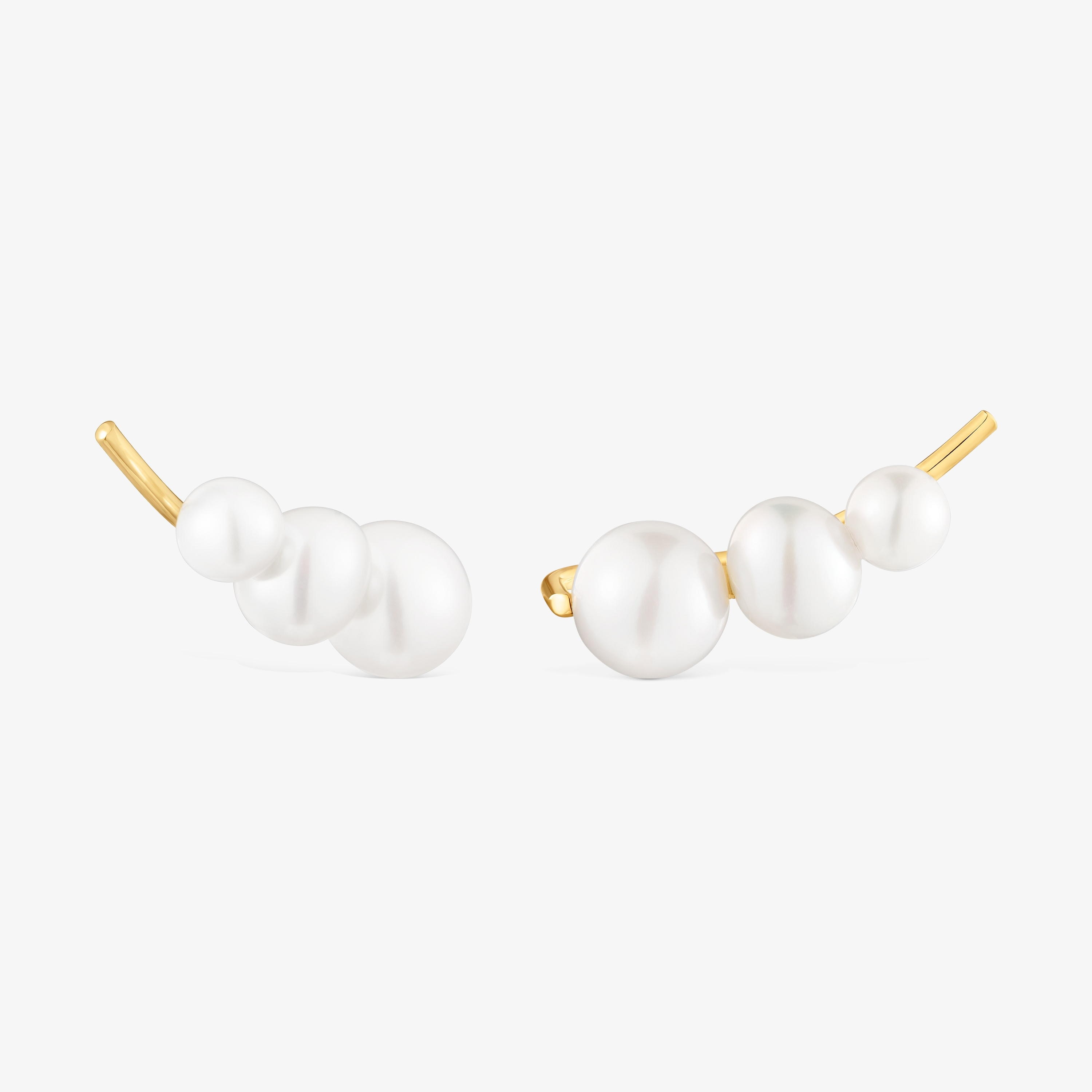 18K solid gold climber Earrings with cultured pearls Sweet Dolls