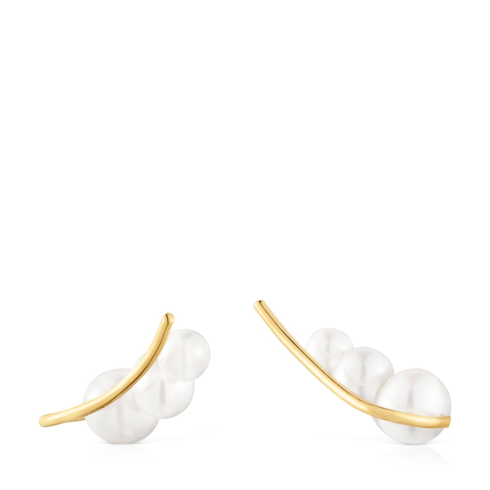 Gold climber Earrings with cultured pearls Sweet Dolls image number 2