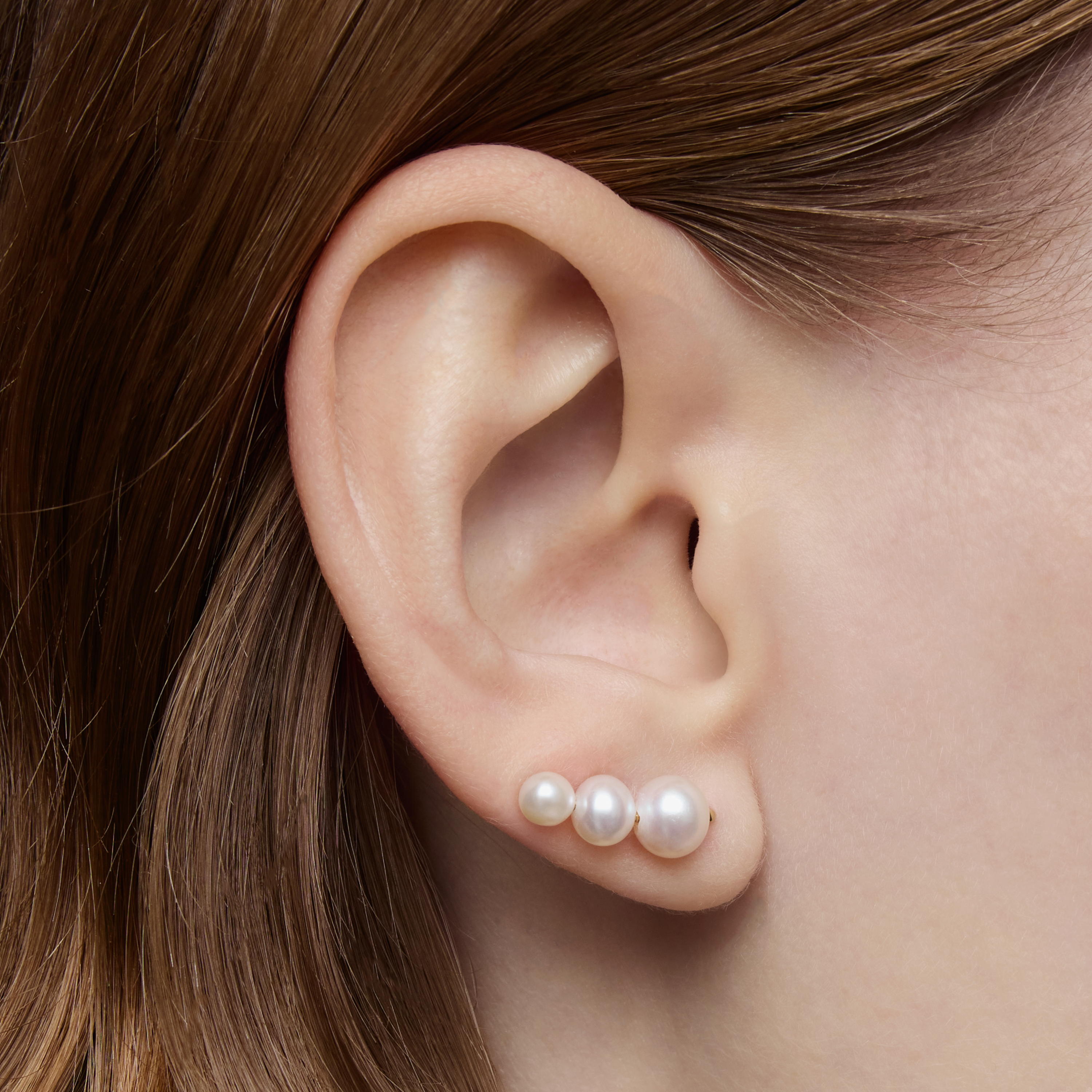 18K solid gold climber Earrings with cultured pearls Sweet Dolls