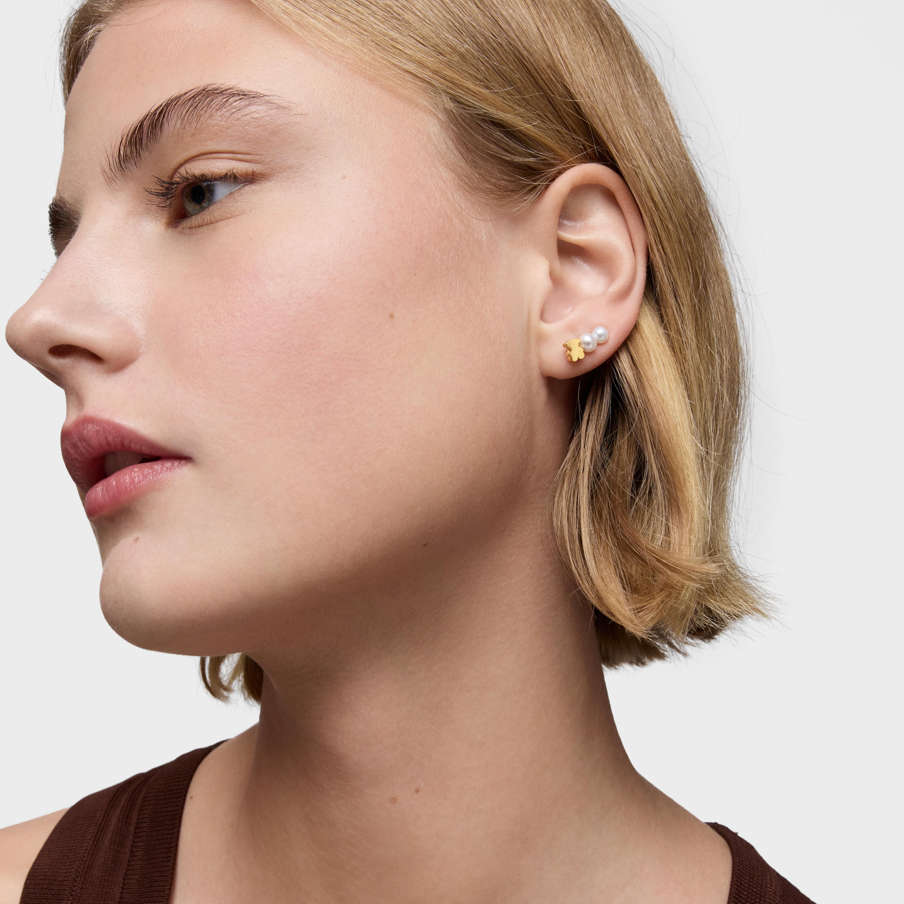 18K solid gold bear climber Earring with cultured pearls Sweet Dolls