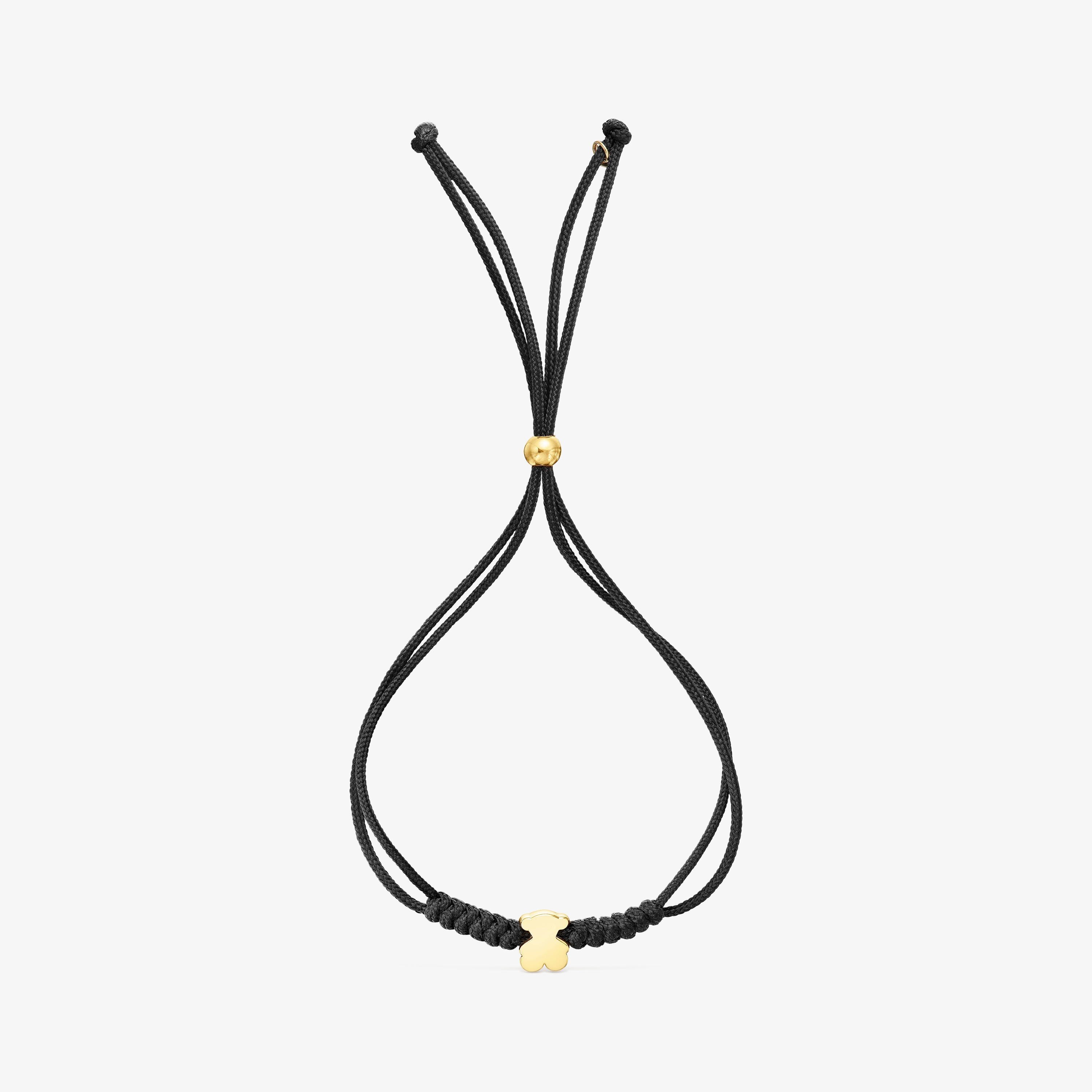 18K solid gold and black nylon bear-motif Bracelet Sweet Dolls