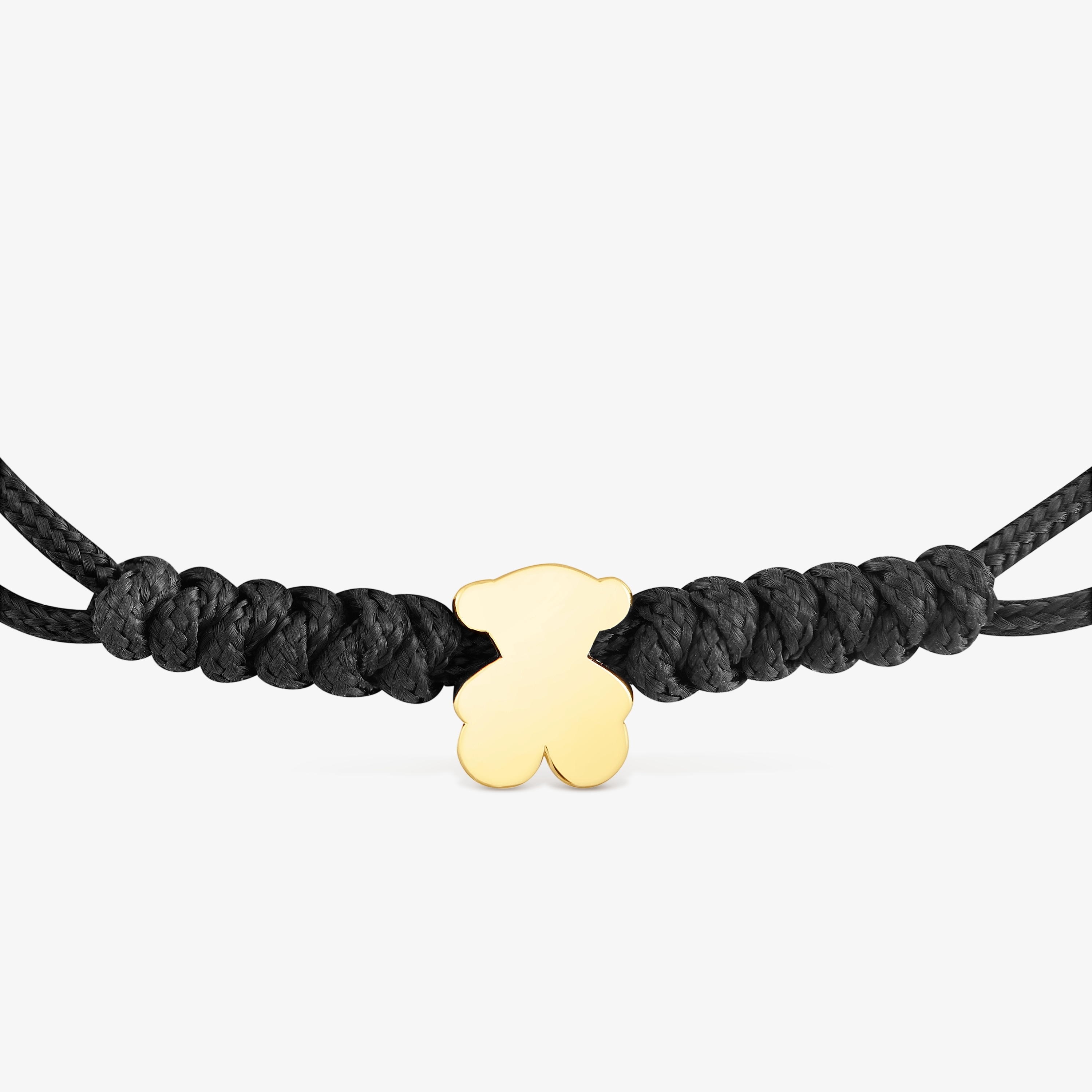 18K solid gold and black nylon bear-motif Bracelet Sweet Dolls