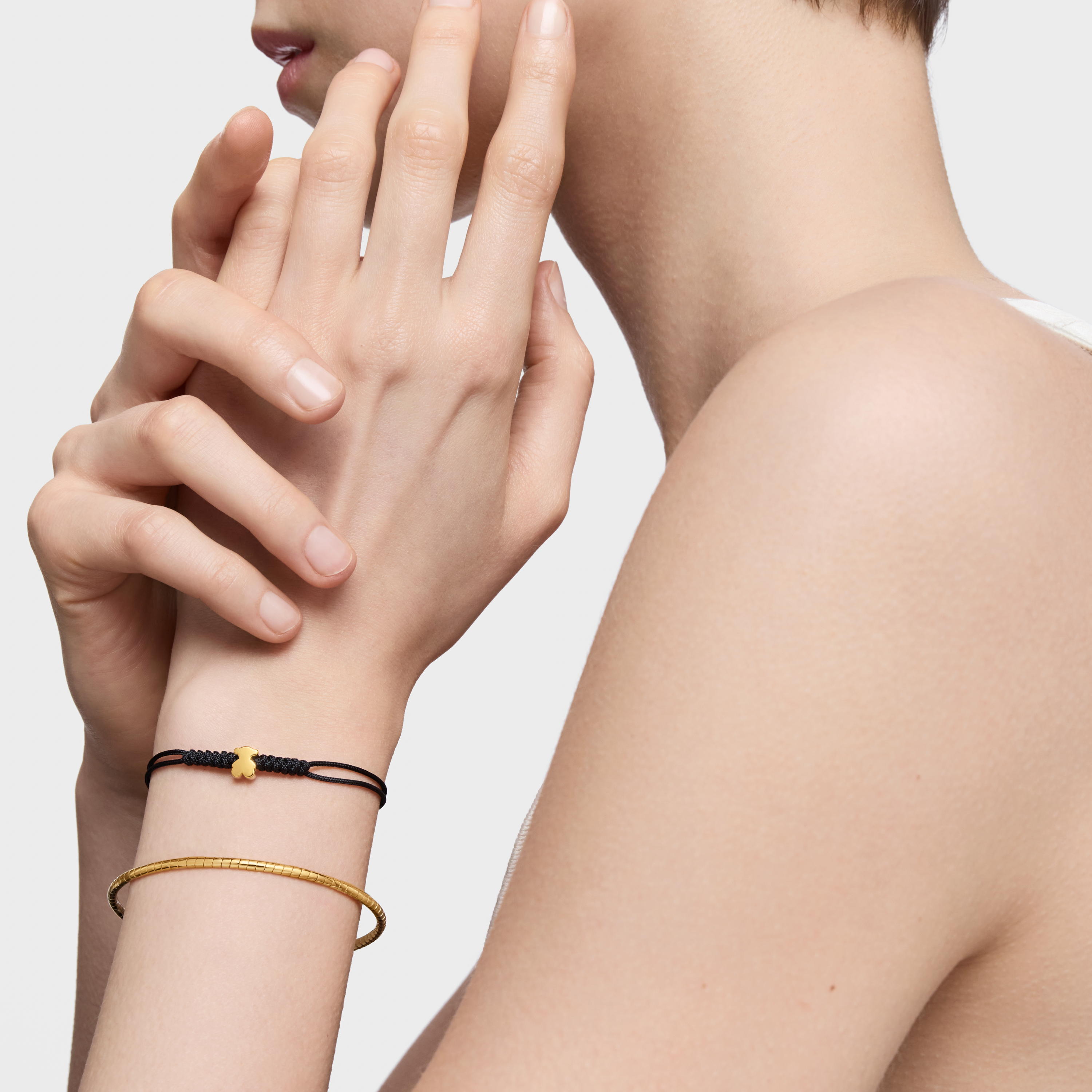 18K solid gold and black nylon bear-motif Bracelet Sweet Dolls