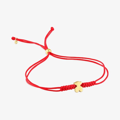 Pulsera de oro 18K motivo oso y nylon en color rojo Sweet Dolls