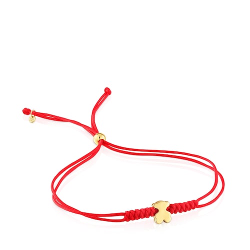 Pulsera de oro motivo oso y nylon en color rojo Sweet Dolls