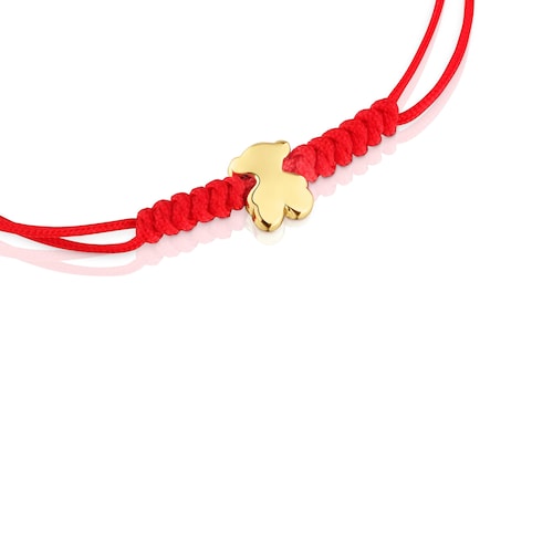 Pulsera de oro motivo oso y nylon en color rojo Sweet Dolls