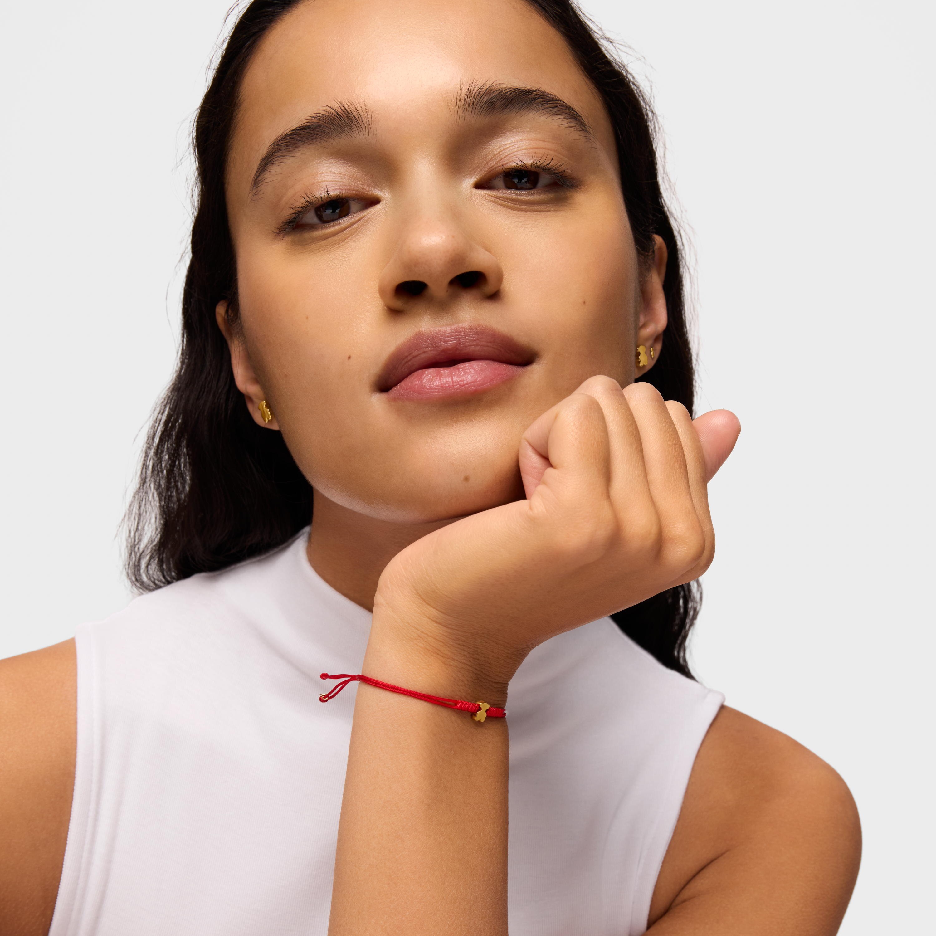 18K solid gold and red nylon bear-motif Bracelet Sweet Dolls