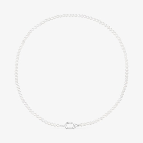 Colar com p&eacute;rolas cultivadas e argola em prata Hold Oval