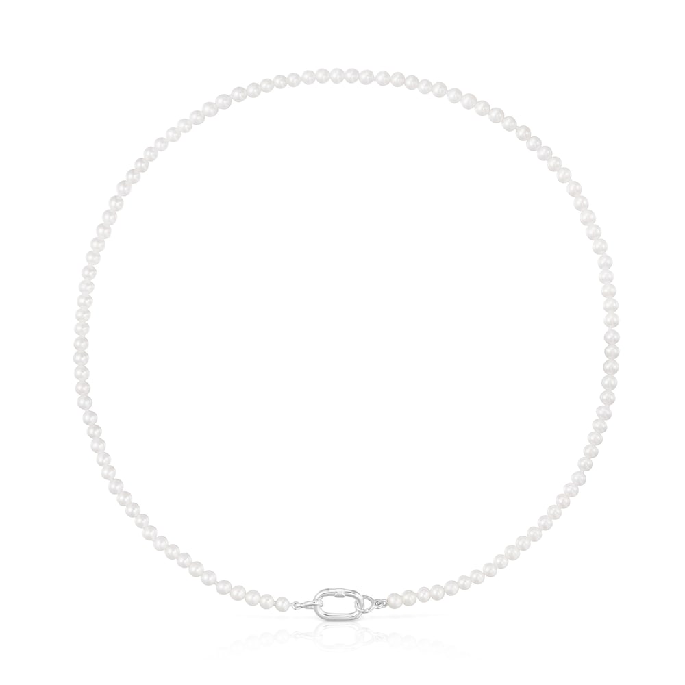 Collar con perlas cultivadas y anilla de plata Hold Oval Collar con perlas cultivadas y anilla de plata Hold Oval