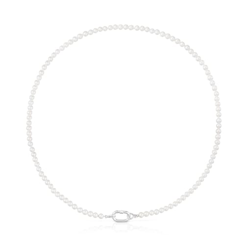 Collar con perlas cultivadas y anilla de plata Hold Oval