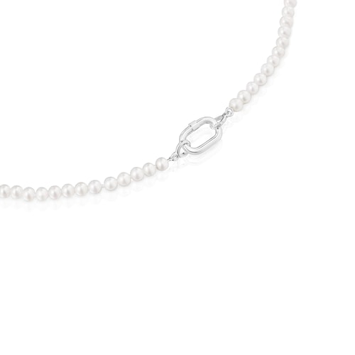 Collar con perlas cultivadas y anilla de plata Hold Oval