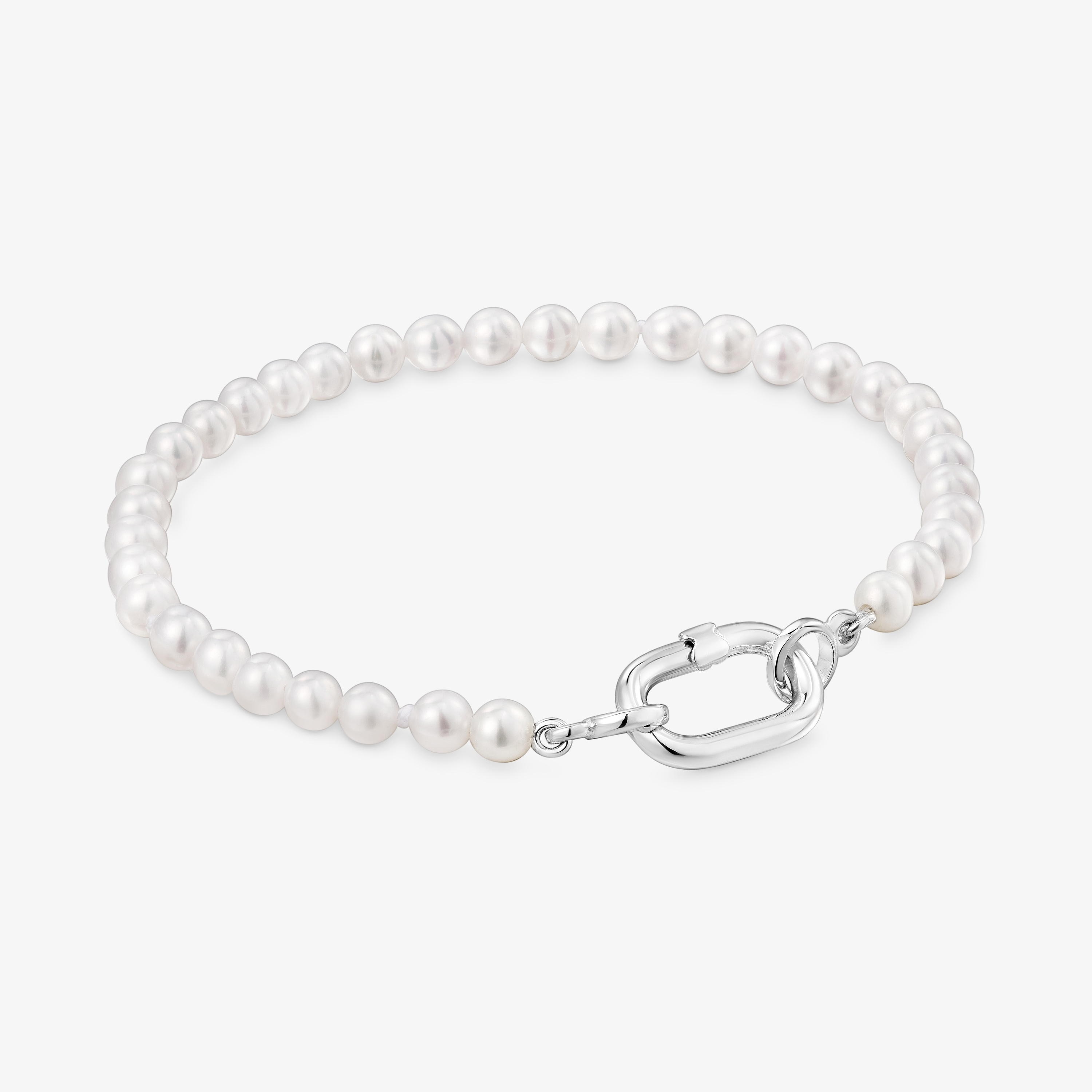 Bracelet with cultured pearls and silver ring Hold Oval
