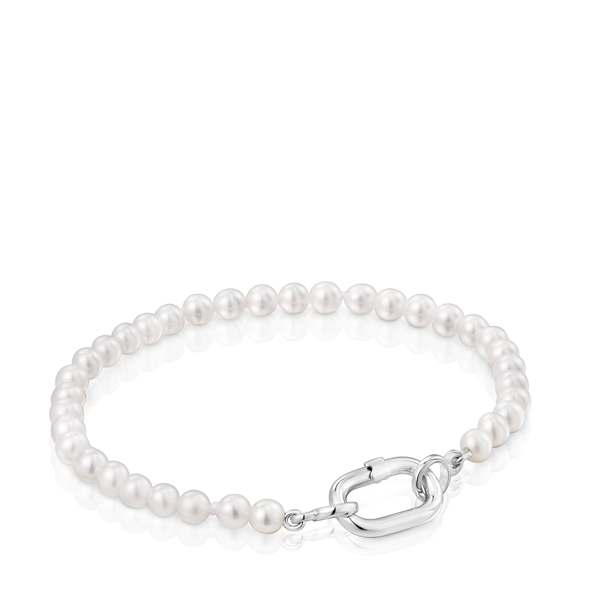 Pulsera con perlas cultivadas y anilla de plata Hold Oval