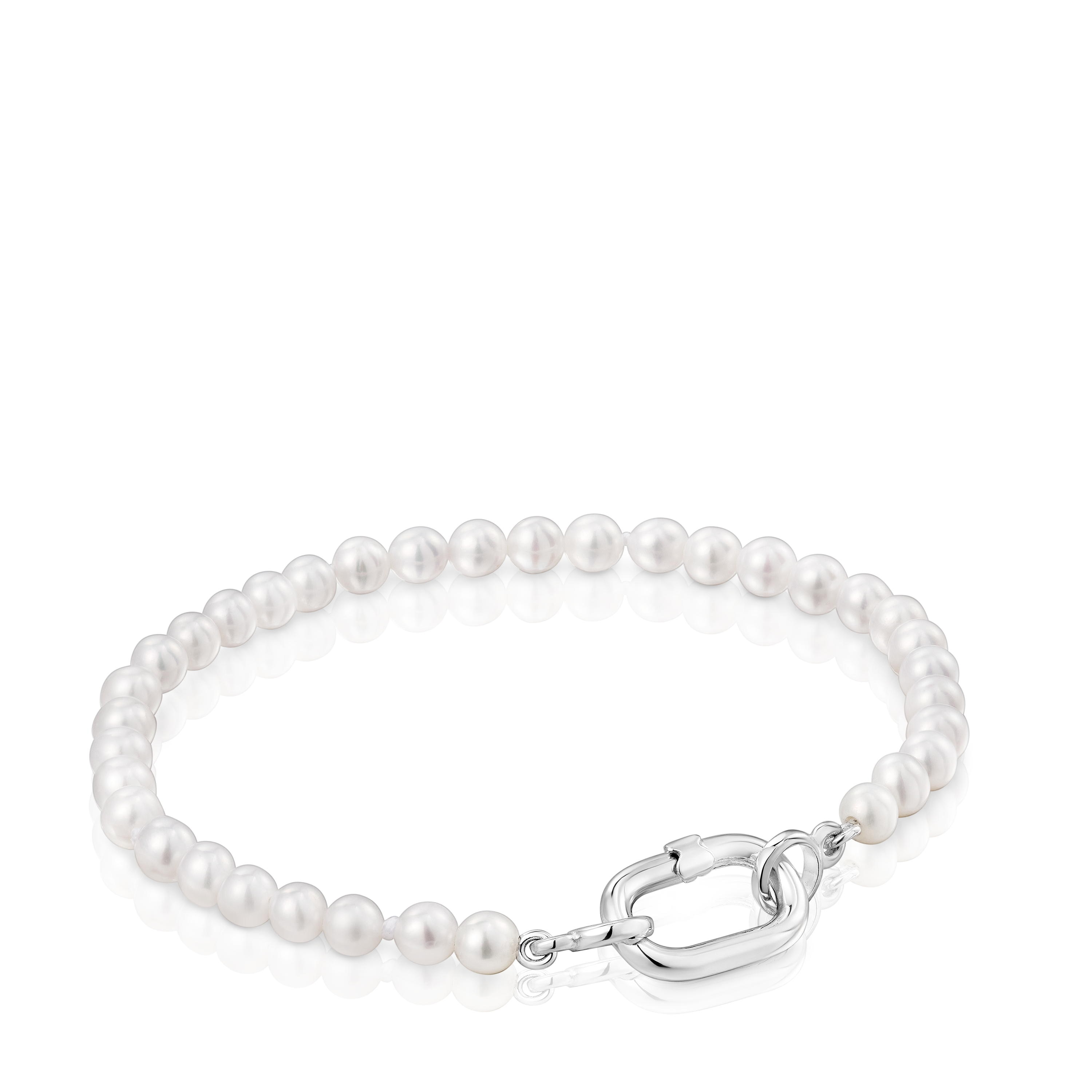 Bracelet with cultured pearls and silver ring Hold Oval