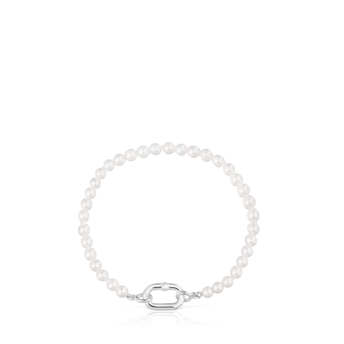 Pulsera con perlas cultivadas y anilla de plata Hold Oval