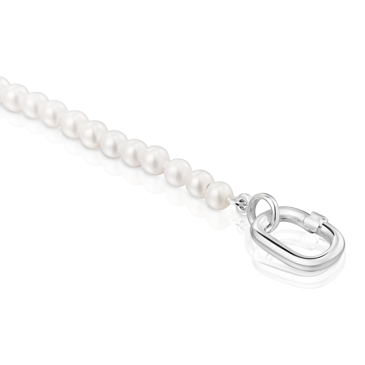 Pulsera con perlas cultivadas y anilla de plata Hold Oval