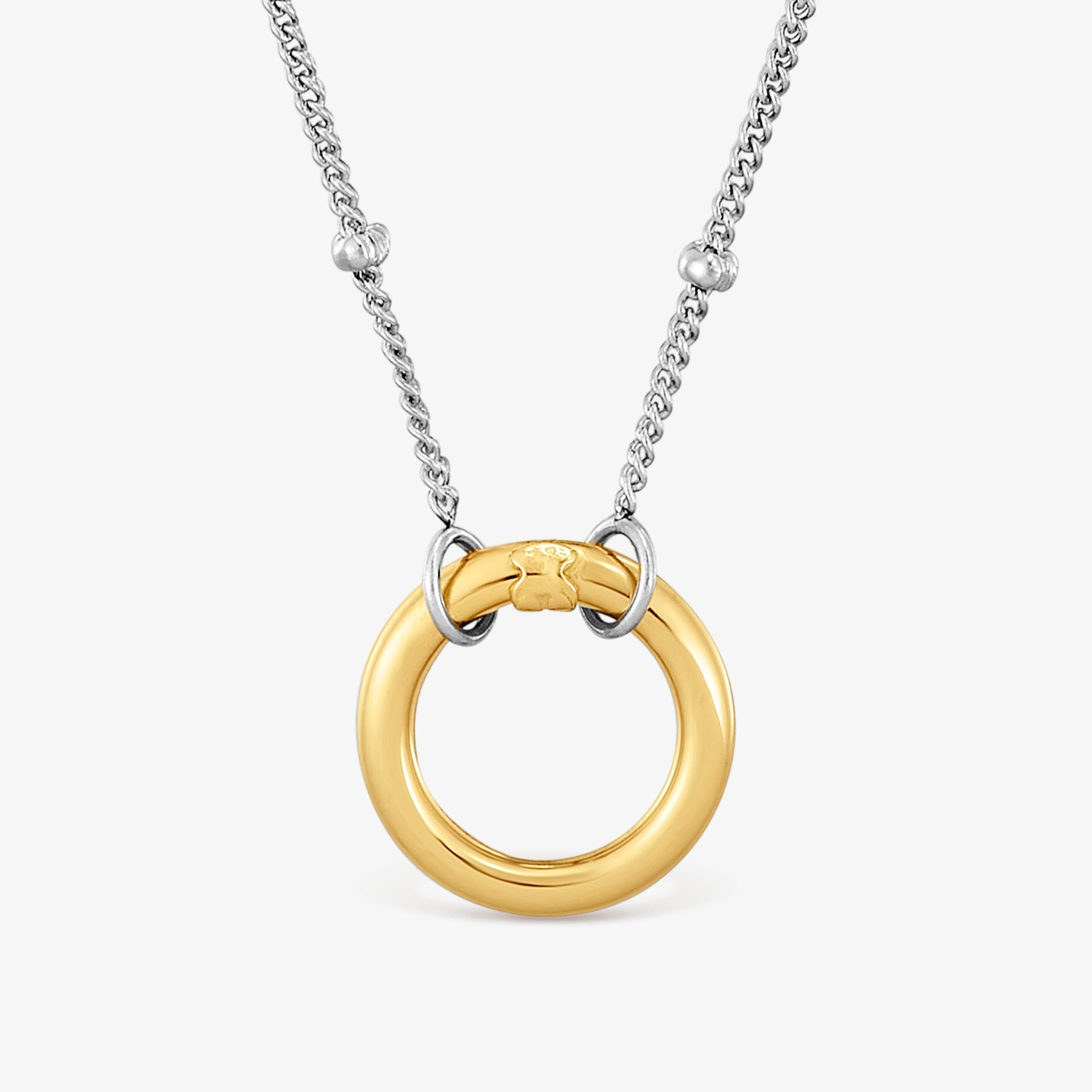 Short steel Necklace with 18K solid gold ring Hold